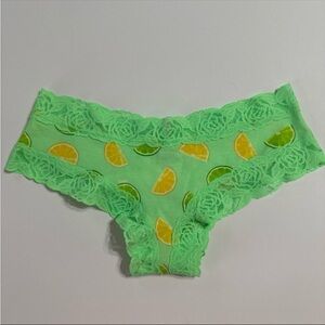 PINK Victoria's Secret Lime and Lemon Print Lace Trim Cheekster Panty NWT